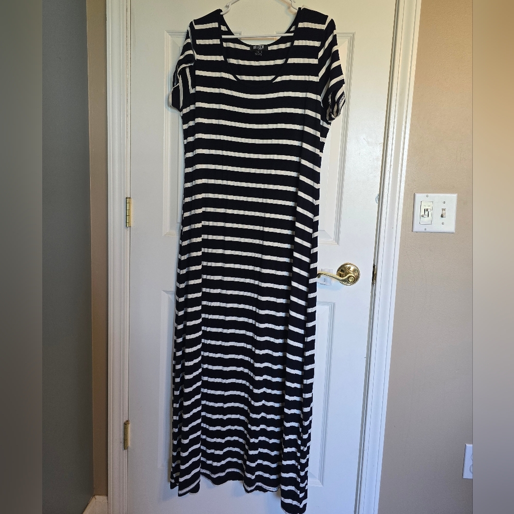 Blue and white stripe maxi dress